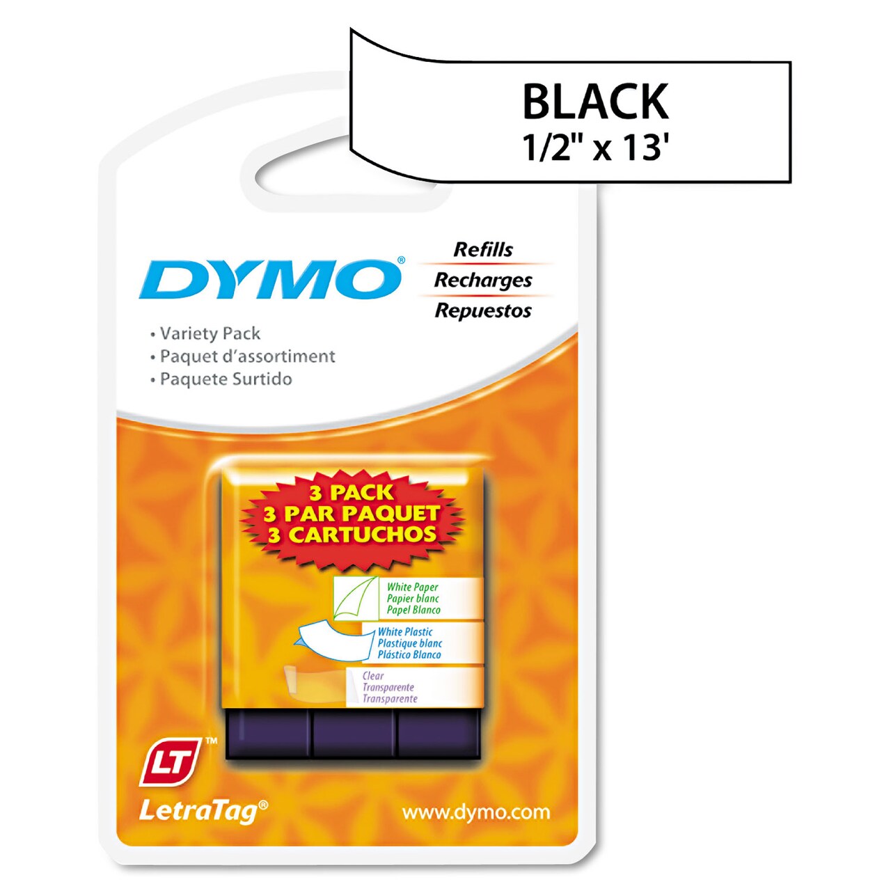 Dymo LetraTag Paper/Plastic Label Tape Value Pack 0.5 x 13 ft Assorted 3/Pack